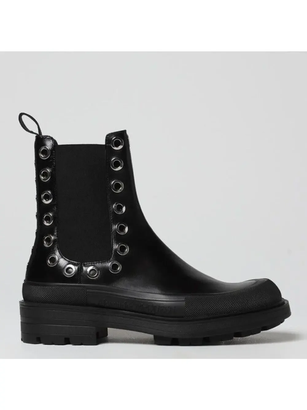 Alexander McQueen Leather Grommets Eyelet Details Stack Chelsea‎ Boots Size 42.5